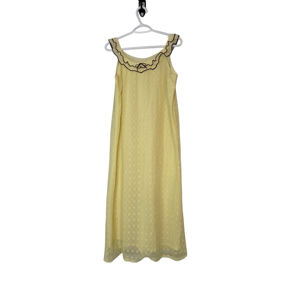 Vintage Yellow Sheer Nightgown Ruffle Trim Sleeveless Maxi 1970s Lingerie Size M - Picture 2 of 5
